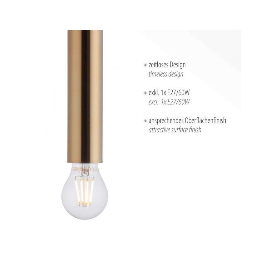 Leuchten Direkt 15617-60 - Hängeleuchte an Schnur BRUNA 1xE27/60W/230V Messing