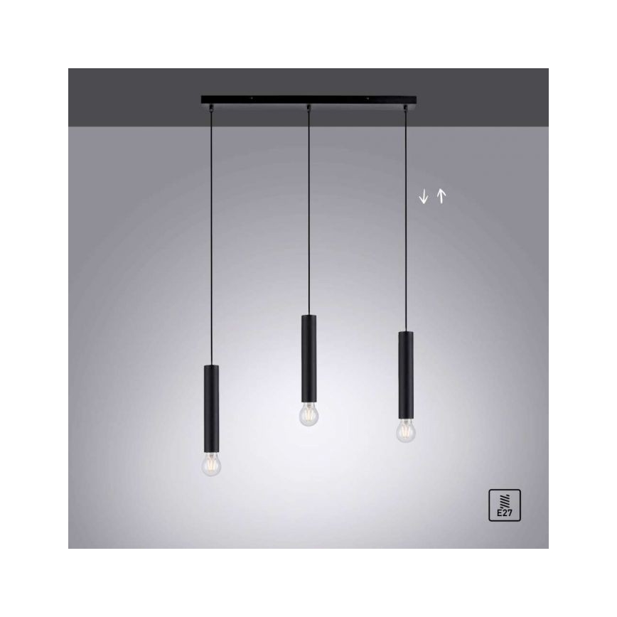 Leuchten Direkt 15618-18 - Hängeleuchte an Schnur BRUNA 3xE27/60W/230V schwarz