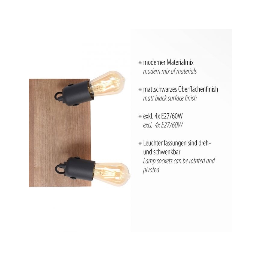 Leuchten Direkt 15634-18 - Strahler CANOP 4xE27/60W/230V Akazie
