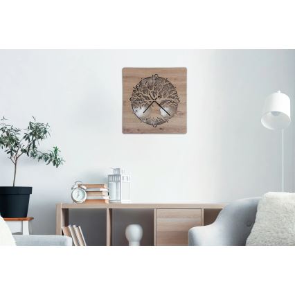 Li-Go 23537/DUB2 - LED-dimmbare Wanduhr LED/10W/5V 20000 mAh 42x42 cm Eiche/Olivenholz rund + Fernbedienung