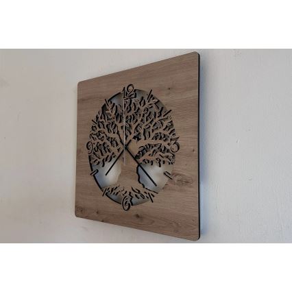 Li-Go 23537/DUB2 - LED-dimmbare Wanduhr LED/10W/5V 20000 mAh 42x42 cm Eiche/Olivenholz rund + Fernbedienung