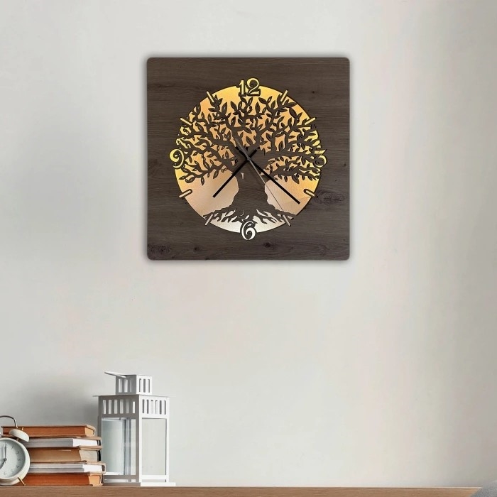 Li-Go 23537/DUB2 - LED-dimmbare Wanduhr LED/10W/5V 20000 mAh 42x42 cm Eiche/Olivenholz rund + Fernbedienung