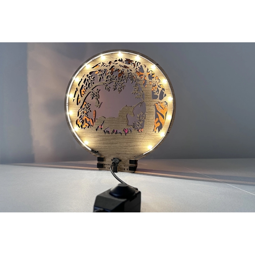 Li-Go 23568/DUB2 - Dimmbare LED-Tischdekoration LED/12W/230V 20x22 cm Eiche/Einhorn