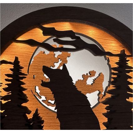 Li-Go 23574/DUB2 - dimmbare LED-Tischdekoration LED/12W/230V 20x22 cm Eiche/Wolf und Mond