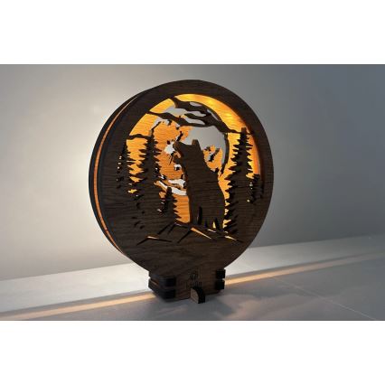 Li-Go 23574/DUB2 - dimmbare LED-Tischdekoration LED/12W/230V 20x22 cm Eiche/Wolf und Mond