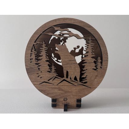 Li-Go 23574/DUB2 - dimmbare LED-Tischdekoration LED/12W/230V 20x22 cm Eiche/Wolf und Mond
