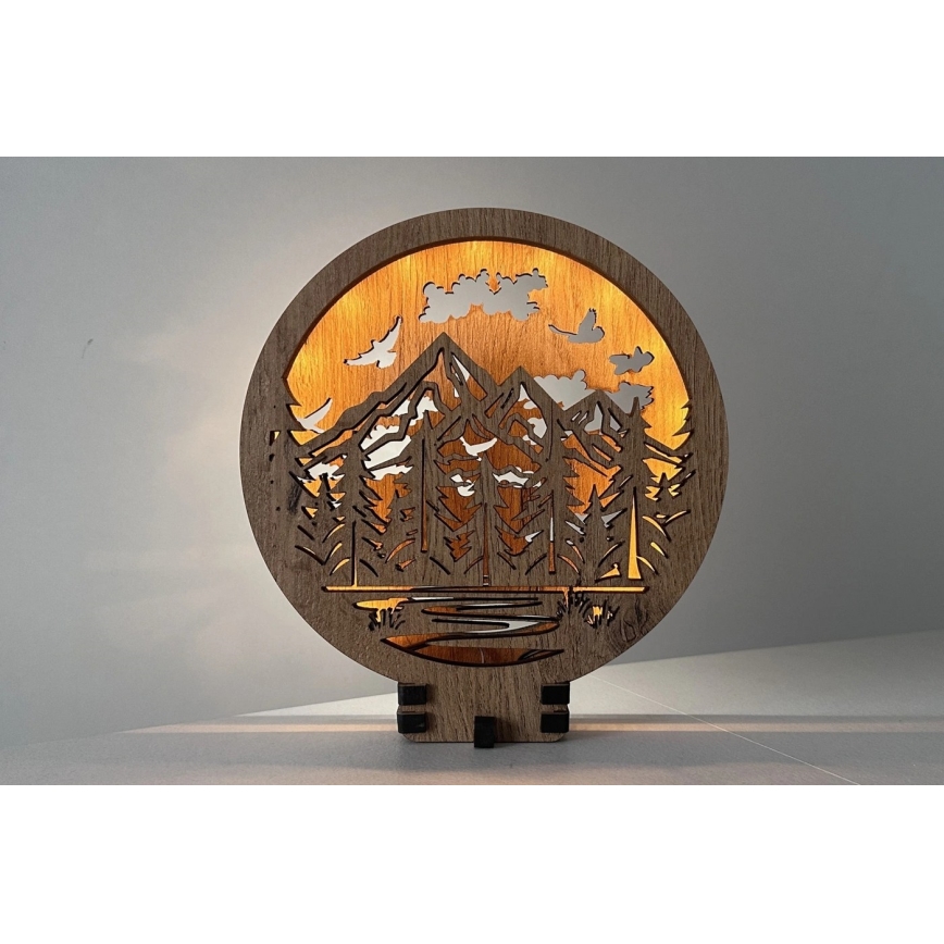 Li-Go 23583/DUB2 - LED-dimmbare Tischdekoration LED/12W/230V 20x22 cm Eiche/Berge und Wald