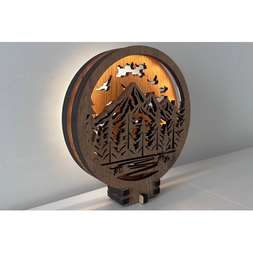 Li-Go 23583/DUB2 - LED-dimmbare Tischdekoration LED/12W/230V 20x22 cm Eiche/Berge und Wald