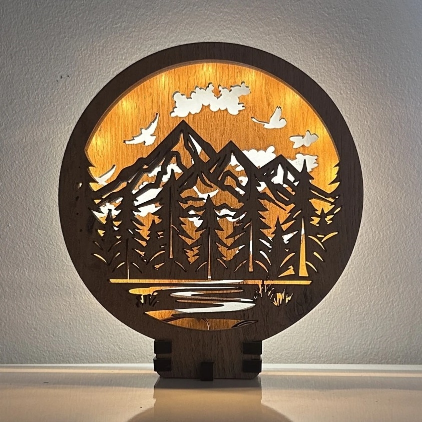 Li-Go 23583/DUB2 - LED-dimmbare Tischdekoration LED/12W/230V 20x22 cm Eiche/Berge und Wald