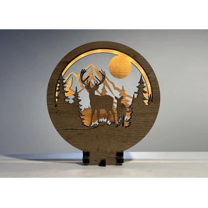Li-Go 23592/DUB2 - dimmbare LED-Tischdekoration LED/12W/230V 20x22 cm Eiche/Hirsch und Hirschkuh
