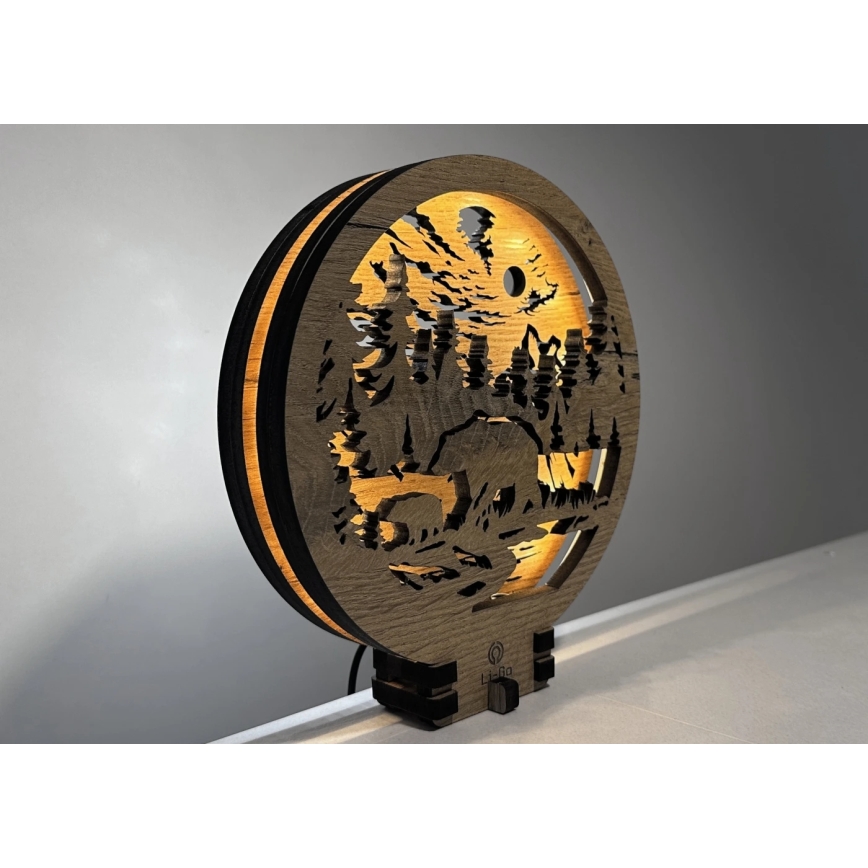 Li-Go 23595/DUB2 - LED-dimmbare Tischdekoration LED/12W/230V 20x22 cm Eiche/Bären