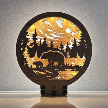 Li-Go 23595/DUB2 - LED-dimmbare Tischdekoration LED/12W/230V 20x22 cm Eiche/Bären