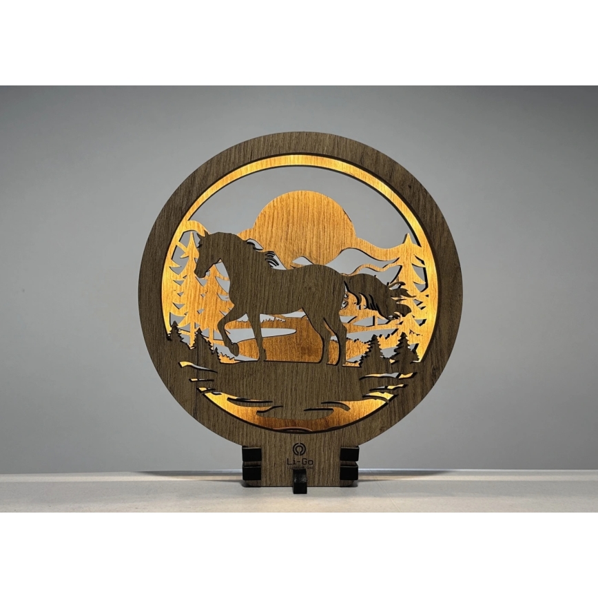 Li-Go 23598/DUB2 - Dimmbare dekorative LED-Tischleuchte LED/12W/230V 20x22 cm Eiche/Pferd