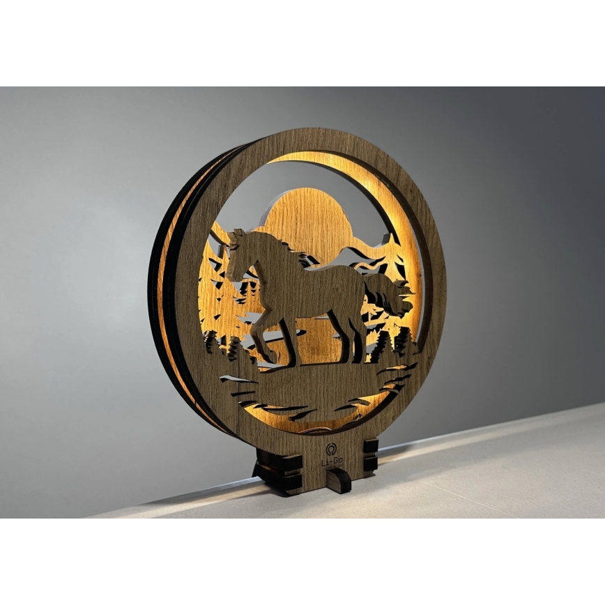 Li-Go 23598/DUB2 - Dimmbare dekorative LED-Tischleuchte LED/12W/230V 20x22 cm Eiche/Pferd