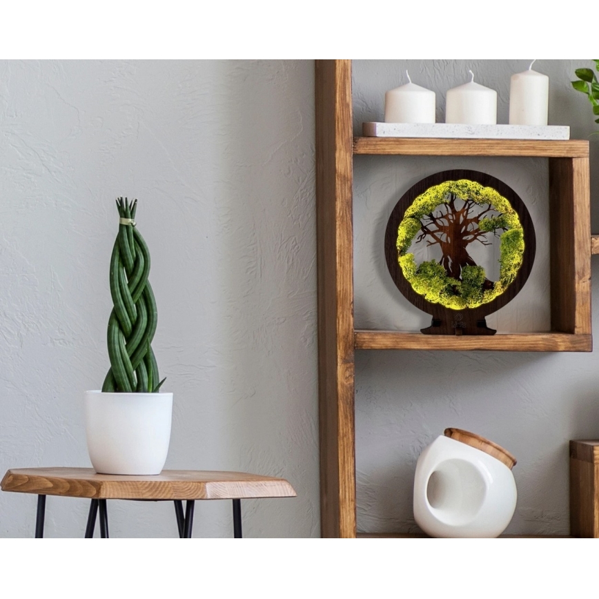 Li-Go 23604/DUB2 - dimmbare LED Tischdekoration LED/12W/230V 20x22 cm Eiche/Moos und Baum