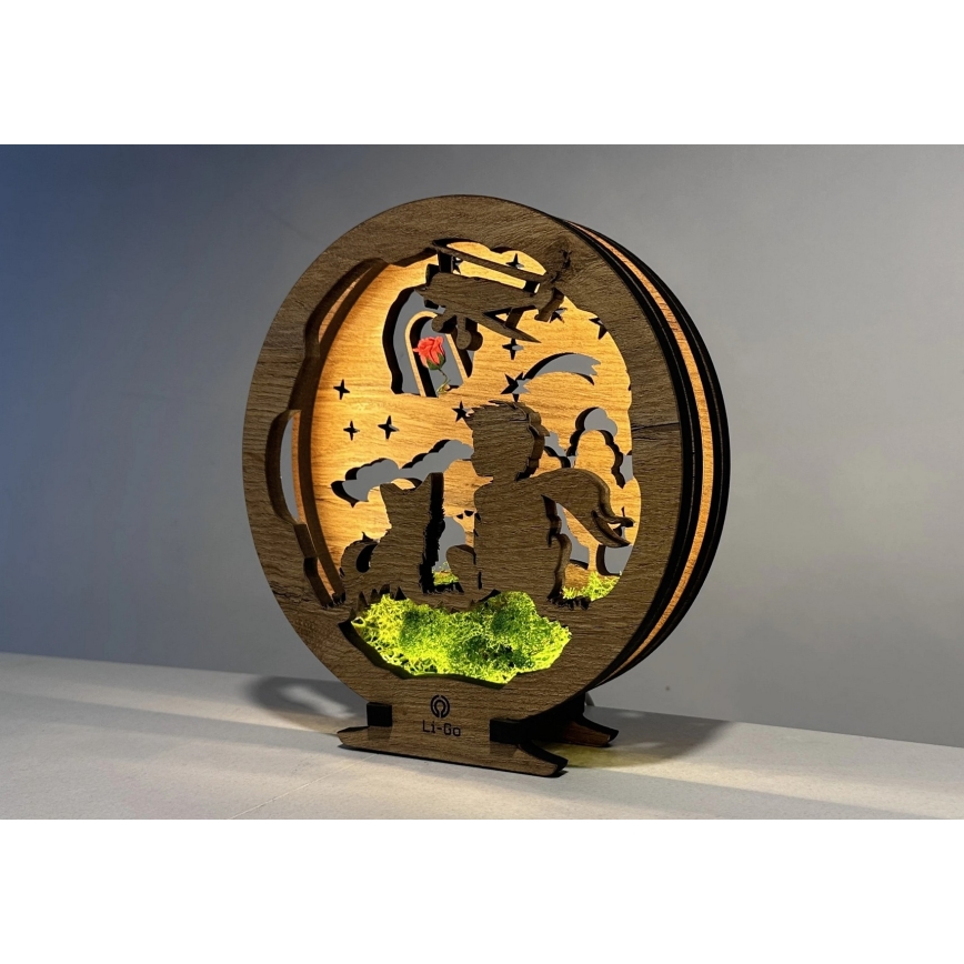 Li-Go 23634/DUB2 - Dimmbare LED-Tischdekoration LED/12W/230V 20x22 cm Eiche/Der kleine Prinz mit Rose