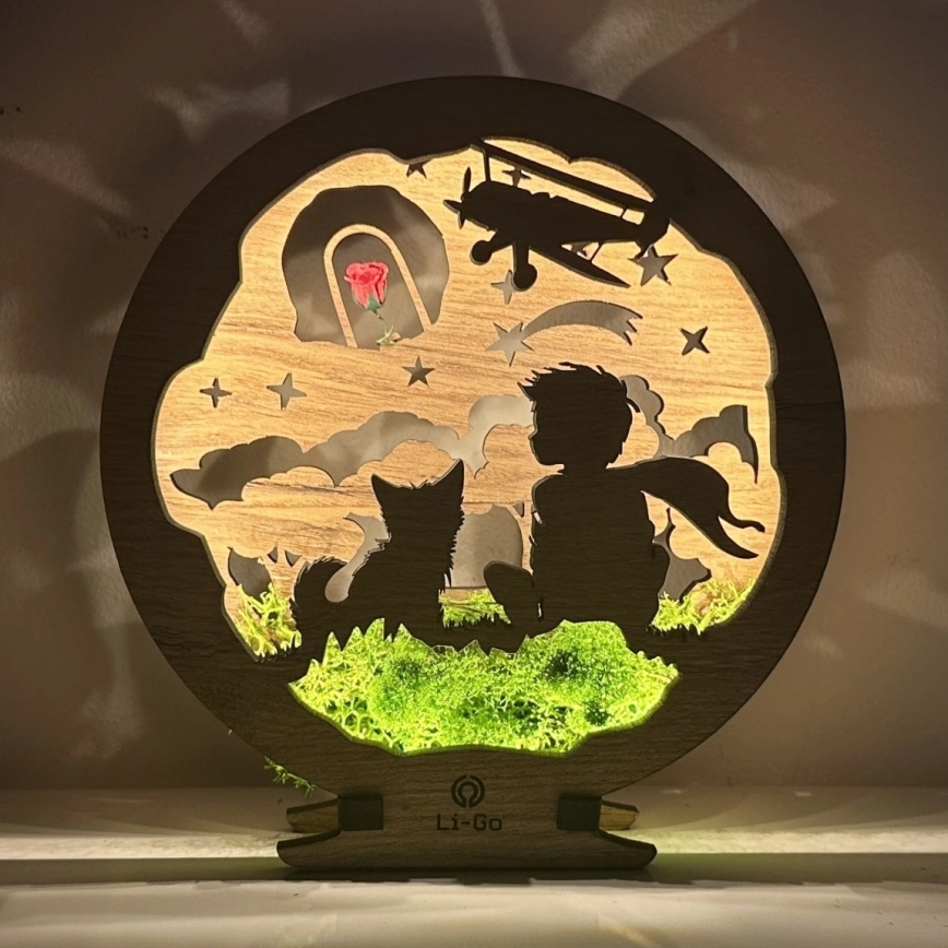 Li-Go 23634/DUB2 - Dimmbares LED-Tischlicht LED/12W/230V 20x22 cm Eiche/Der kleine Prinz mit der Rose