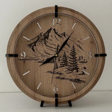 Li-Go 23676/DUB5 - Holz-Wanduhr 1xAA Ø 32 cm Eiche/Berge