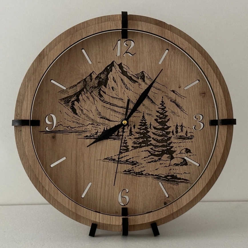 Li-Go 23676/DUB5 - Holz-Wanduhr 1xAA Ø 32 cm Eiche/Berge