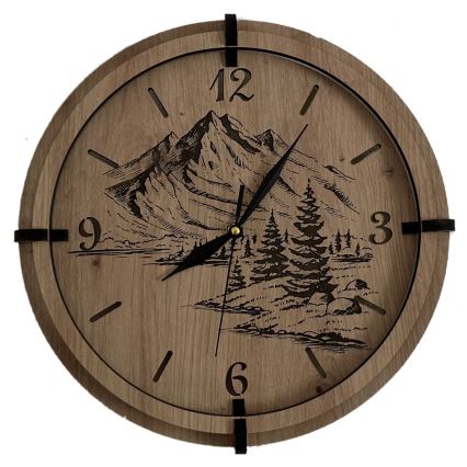 Li-Go 23676/DUB5 - Holz-Wanduhr 1xAA Ø 32 cm Eiche/Berge