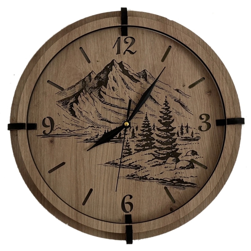 Li-Go 23676/DUB5 - Holz-Wanduhr 1xAA Ø 32 cm Eiche/Berge
