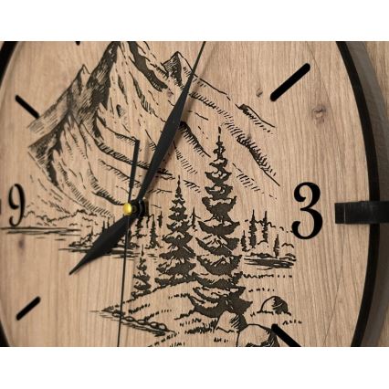 Li-Go 23676/DUB5 - Holz-Wanduhr 1xAA Ø 32 cm Eiche/Berge