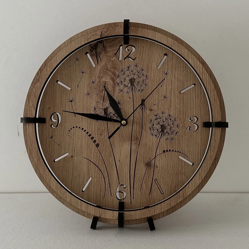 Li-Go 23682/DUB5 - Holz-Wanduhr 1xAA Ø 32 cm Eiche/Löwenzahn
