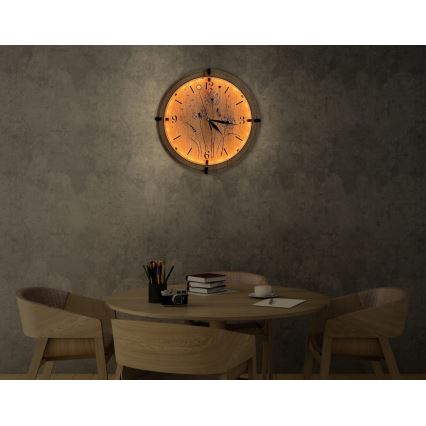 Li-Go 23688/DUB2 - dimmbare LED-Uhr mit Bewegungssensor LED/5V 20000 mAh + 1xAA Ø 32 cm Eiche/Löwenzahn