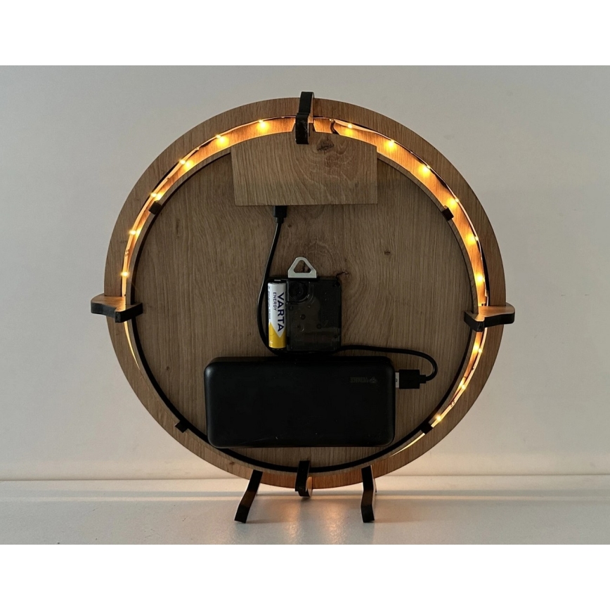 Li-Go 23688/DUB2 - dimmbare LED-Uhr mit Bewegungssensor LED/5V 20000 mAh + 1xAA Ø 32 cm Eiche/Löwenzahn