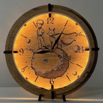 Li-Go 23712/DUB/BAT2 - LED-dimmbare Uhr mit Bewegungssensor LED/10W/5V 20000 mAh + 1xAA Ø 32 cm Eiche/Der kleine Prinz