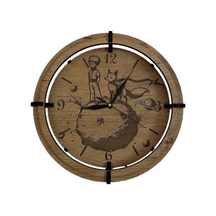 Li-Go 23712/DUB/BAT2 - LED-dimmbare Uhr mit Bewegungssensor LED/10W/5V 20000 mAh + 1xAA Ø 32 cm Eiche/Der kleine Prinz