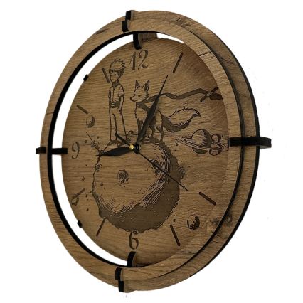 Li-Go 23712/DUB/BAT2 - LED-dimmbare Uhr mit Bewegungssensor LED/10W/5V 20000 mAh + 1xAA Ø 32 cm Eiche/Der kleine Prinz