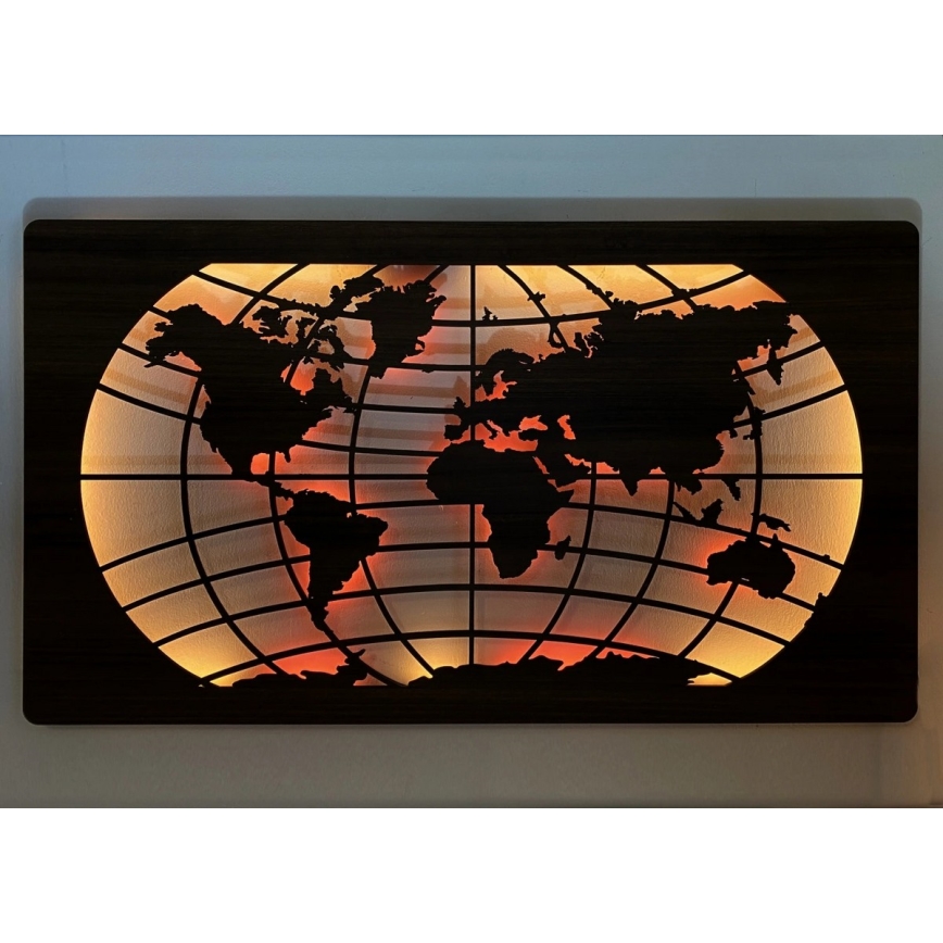 Li-Go 4709/DUB2 - LED RGBW dimmbare Wanddekoration LED/24W/230V 125x74 cm Eiche/Weltkarte mit Breitengraden + Fernbedienung