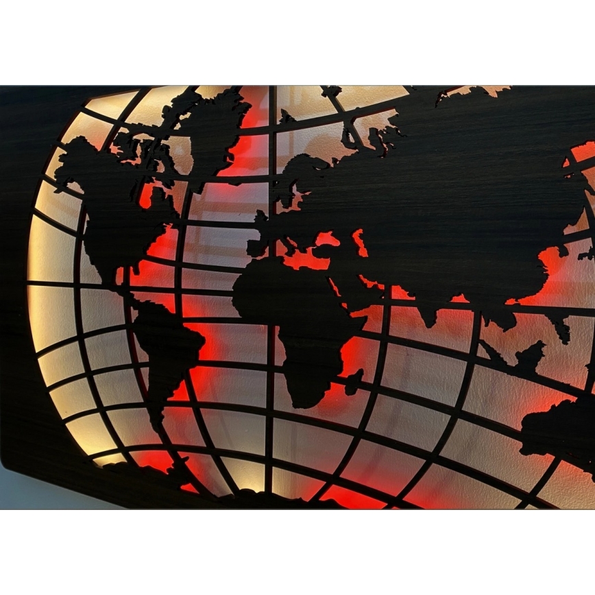 Li-Go 4709/DUB2 - LED RGBW dimmbare Wanddekoration LED/24W/230V 125x74 cm Eiche/Weltkarte mit Breitengraden + Fernbedienung