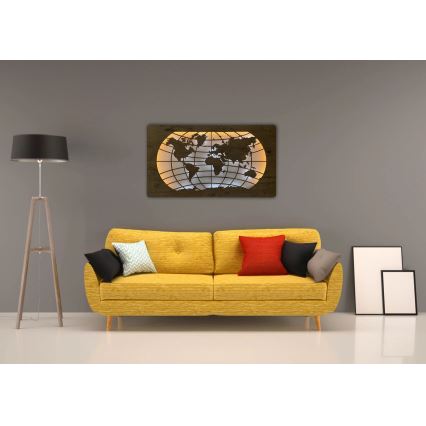 Li-Go 4868/DUB2 - LED-dimmbare Wanddekoration LED/24W/230V 110x60 cm Eiche/Weltkarte (Breitengrade)