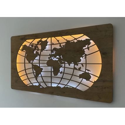 Li-Go 4868/DUB2 - LED-dimmbare Wanddekoration LED/24W/230V 110x60 cm Eiche/Weltkarte (Breitengrade)
