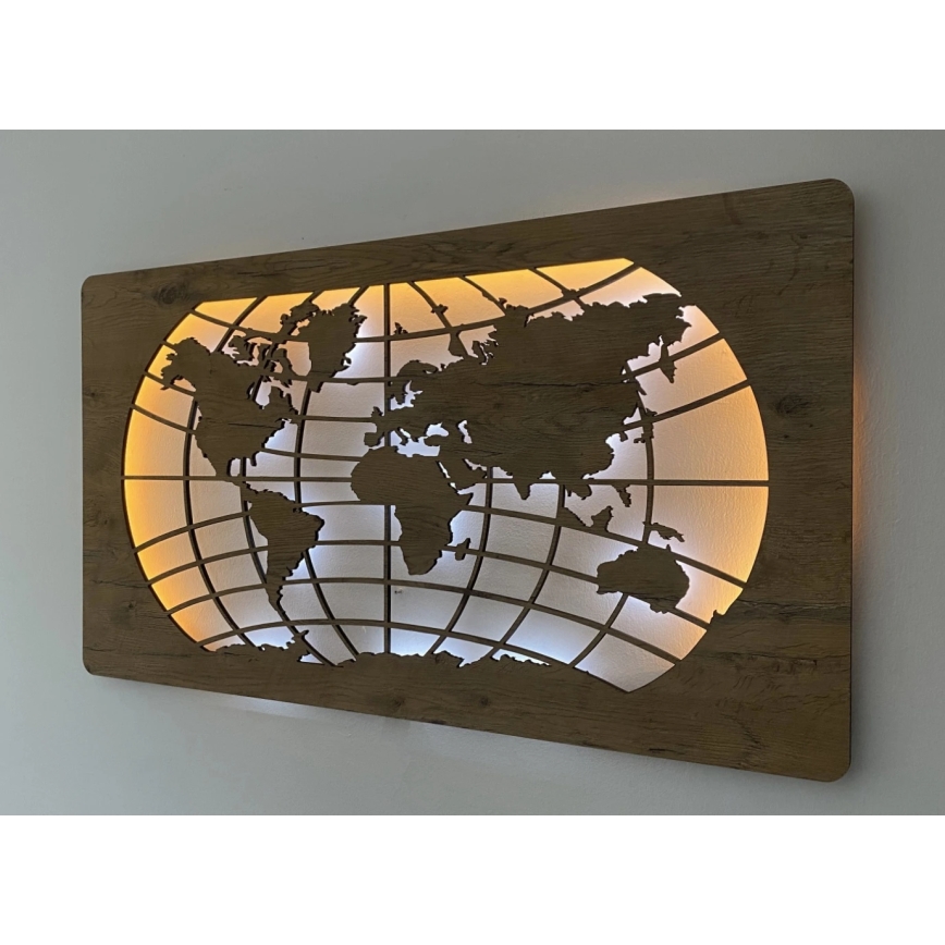 Li-Go 4868/DUB2 - LED-dimmbare Wanddekoration LED/24W/230V 110x60 cm Eiche/Weltkarte (Breitengrade)
