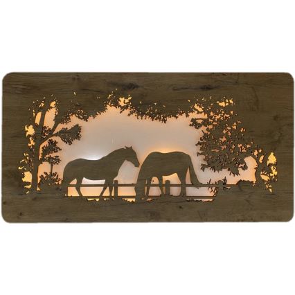 Li-Go 5012/B/4 - Dimmbare LED-Wanddekoration LED/10W/5V 30000 mAh 120x60 cm Eiche/Pferde + Fernbedienung