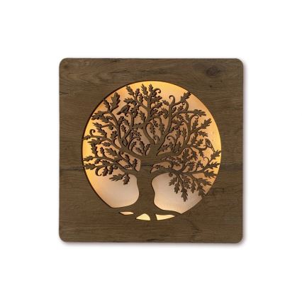 Li-Go 5275/DUB2 - Dimmbare LED-Uhr LED/10W/5V 20000 mAh 42x42 cm Eiche / Eiche im Kreis + Fernbedienung