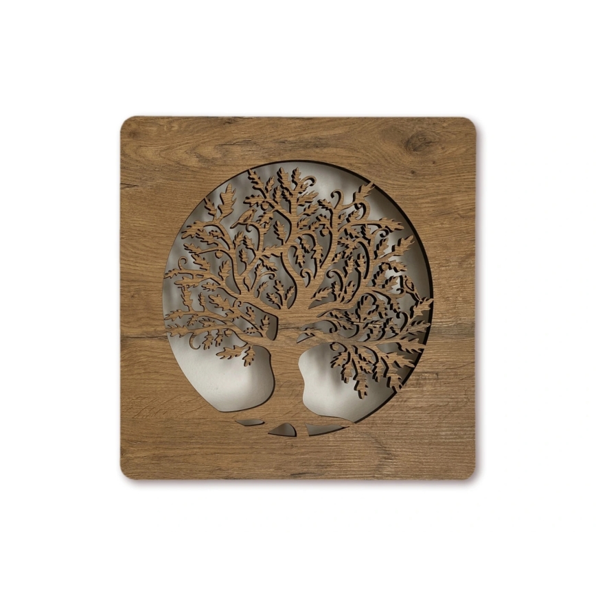 Li-Go 5275/DUB2 - Dimmbare LED-Uhr LED/10W/5V 20000 mAh 42x42 cm Eiche / Eiche im Kreis + Fernbedienung