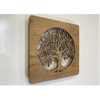 Li-Go 5275/DUB2 - LED-dimmbare Wanddekoration LED/10W/5V 20000 mAh 42x42 cm Eiche/Eiche im Kreis + Fernbedienung