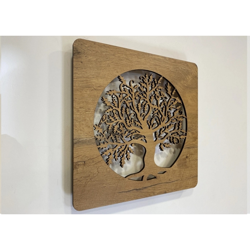 Li-Go 5275/DUB2 - LED-dimmbare Wanddekoration LED/10W/5V 20000 mAh 42x42 cm Eiche/Eiche im Kreis + Fernbedienung