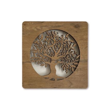 Li-Go 5275/DUB2 - LED-dimmbare Wanddekoration LED/10W/5V 20000 mAh 42x42 cm Eiche/Eiche im Kreis + Fernbedienung