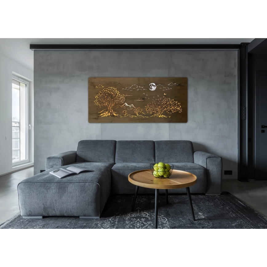 Li-Go 5478/DUB2 - Dimmbare LED-Wanddekoration LED/24W/230V 130x60 cm Eiche/Vier Eichen und Mond