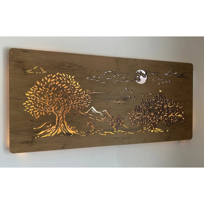 Li-Go 5478/DUB2 - Dimmbare LED-Wanddekoration LED/24W/230V 130x60 cm Eiche/Vier Eichen und Mond