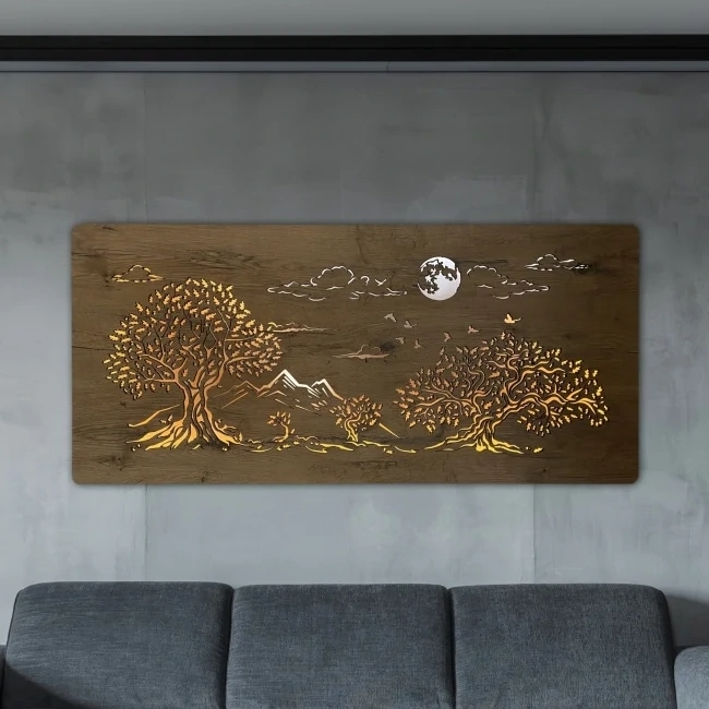 Li-Go 5478/DUB2 - Dimmbare LED-Wanddekoration LED/24W/230V 130x60 cm Eiche/Vier Eichen und Mond