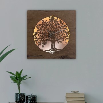 Li-Go 5652/DUB2 - Dimmbare LED-Uhr LED/10W/5V 20000 mAh 42x42 cm Eiche/Eiche im Kreis + Fernbedienung