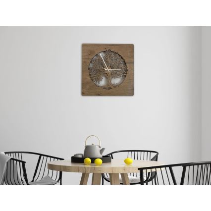 Li-Go 5652/DUB2 - Dimmbare LED-Uhr LED/10W/5V 20000 mAh 42x42 cm Eiche/Eiche im Kreis + Fernbedienung