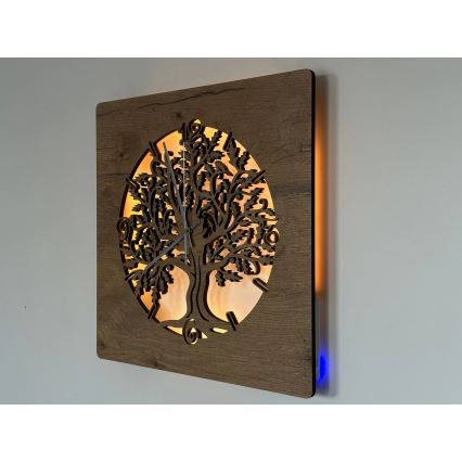 Li-Go 5652/DUB2 - Dimmbare LED-Uhr LED/10W/5V 20000 mAh 42x42 cm Eiche/Eiche im Kreis + Fernbedienung