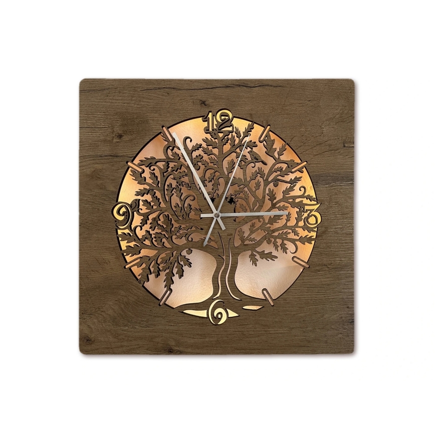 Li-Go 5652/DUB2 - Dimmbare LED-Uhr LED/10W/5V 20000 mAh 42x42 cm Eiche/Eiche im Kreis + Fernbedienung